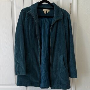Anthropologie Isabella Bird Deep Teal Corduroy Zip Jacket Coat Size SP